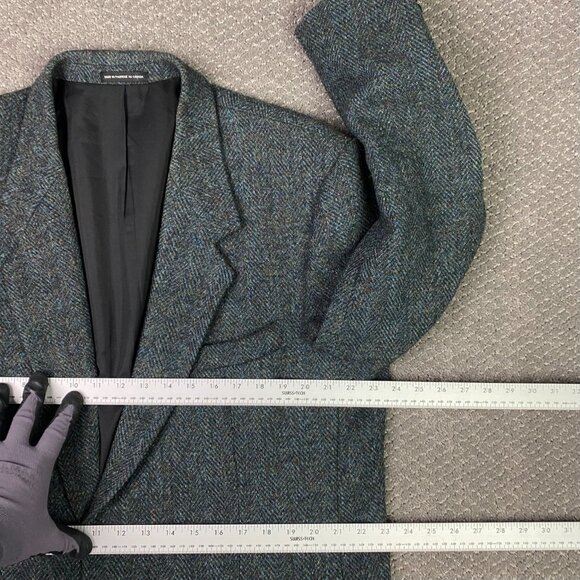 Harris Tweed Herringbone Blazer Sport Coat Men's 46 TALL Turquoise Blue Wool 46L - Picture 9 of 15